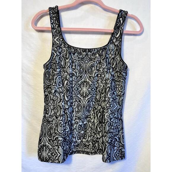 White House Black Market Tank Top Women Small Black Brocade Scroll Trim Pullover - Picture 2 of 4